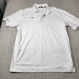 RADMOR Polo Shirt Mens Large White Logo Patch Golf Jersey Short Sleeve Casual